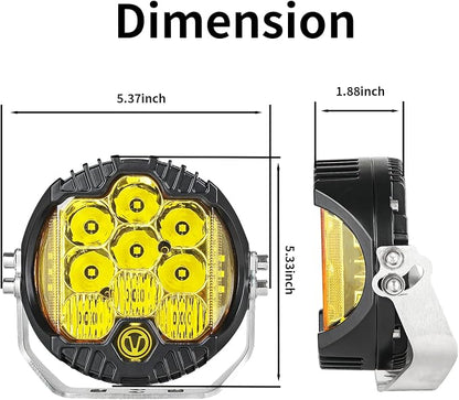 5 Inch 50W Amber Yellow LED Offroad Light, LED Driving Light Round Work Light Spot Flood Combo for Wrangler ATV Trucks SUV Pickup UTV 4x4, F150 - Pack of 1