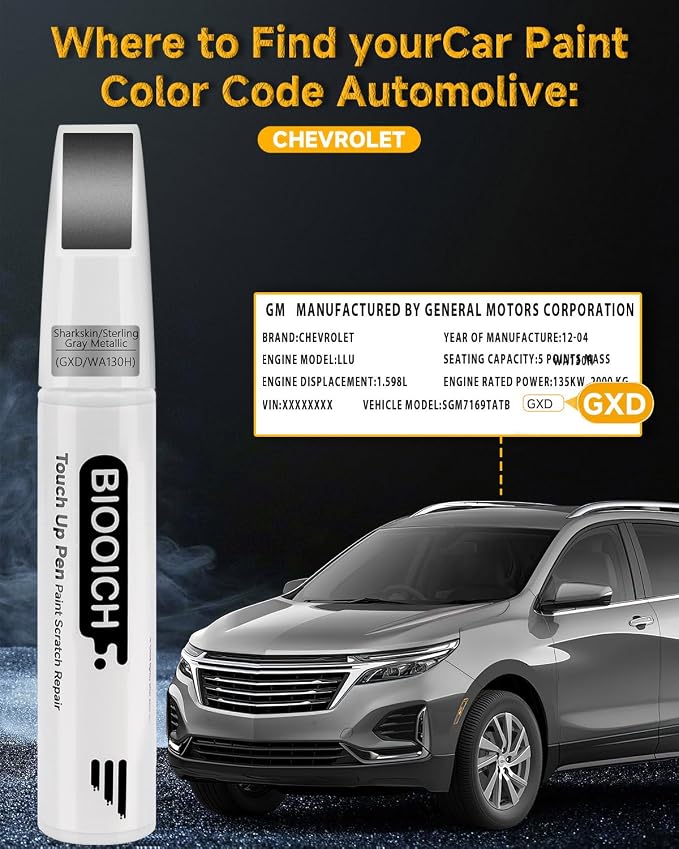 Touch Up Paint Pen Exact Color Match Car Chip and Scratch Repair (for Chevrolet, Sharkskin(GXD/WA130H))