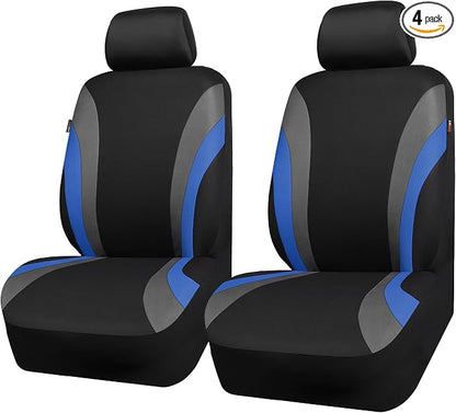 CAR PASS Line Rider Sporty Front Seat Covers, Blue Car Seat Covers Two Front Seats Only, Airbag Compatible,Universal Fit Sedans,Cars,Vans,SUV,Truck(Black and Blue)