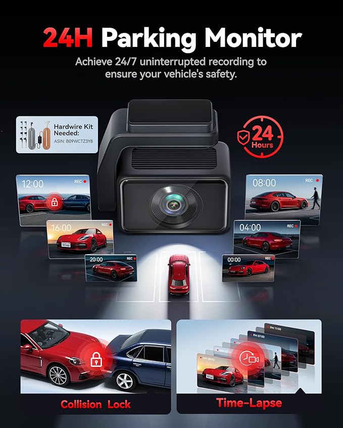 REDTIGER F4 Pro 4K Mini Dash Cam Front and Rear, STARVIS 2 Night Vision, 128GB Card Included, 5.8GHz WiFi 6 Instant Export, 2.2" Touch Screen Dash Camera for Cars, Voice Control, 24H Parking Mode