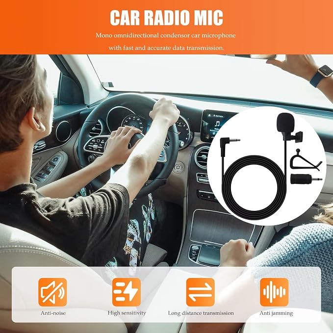 3.5mm Vehicle Microphone with Adapter Fit for Apple CarPlay Fit for Android Auto Head Units, 9.84ft Cable Length