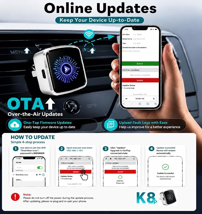 2-in-1 Wireless CarPlay Android Auto Adapter, Wired Car Only, Not BMW Tesla | Plug & Play USB for iPhone & Android, 5GHz WiFi BT5.4, Auto Reconnect, Button Control, Not for BMW Tesla, Modified Head Units