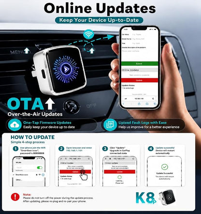 2-in-1 Wireless CarPlay Android Auto Adapter, Wired Car Only, Not BMW Tesla | Plug & Play USB for iPhone & Android, 5GHz WiFi BT5.4, Auto Reconnect, Button Control, Not for BMW Tesla, Modified Head Units