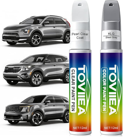 Steel Gray(KLG) Touch Up Paint Compatible with KIA,2-In-1 Car Scratch Remover Pen,Car Paint Scratch Repair Kit for Scratches,Chips & Nicks,2-PCS SET