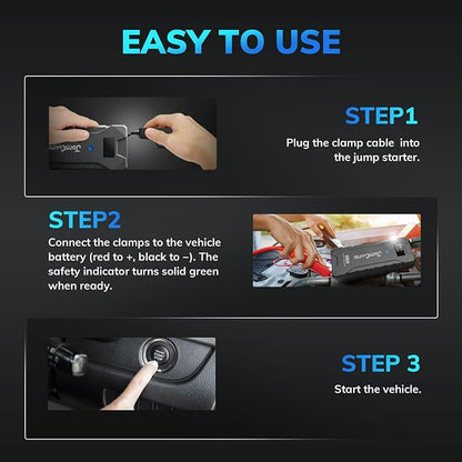 K15 Extremely Safe Jump Starter, 2500A Car Battery Jump Starter for Up to 8.0L Gas or 6.0L Diesel Engines, 12V Portable Jump Box with Smart Jumper Cable, USB-C Charge and 3 Mode Flashlight