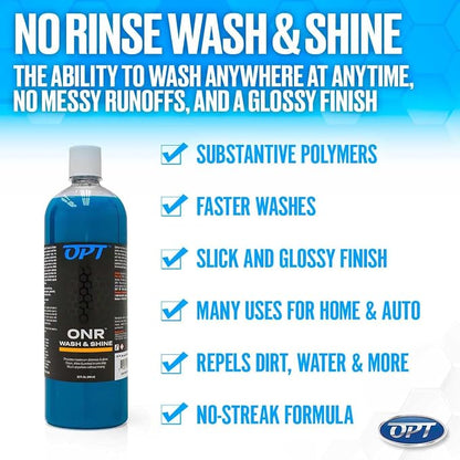 Optimum No Rinse Version 5 (32 Oz) with Power Wheel Cleaner Kit (17 Oz) Bundle - ONR Rinseless Car Wash with New 17 oz Power Wheel and Tire Cleaning Solution