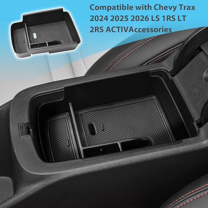 EDBETOS Center Console Organizer Tray Compatible with 2024 2025 2026 Chevy Trax Accessories LS 1RS LT 2RS ACTIV Interior Secondary Armrest Storage Box Insert Tray, ABS Material