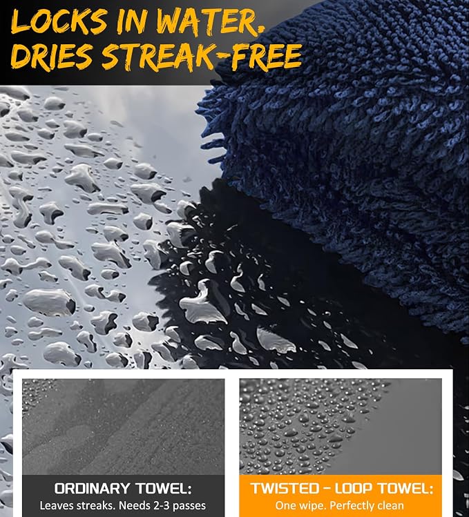 YeewayVeh 2-Pack Long-Reach Pro Car Drying Towels, 48"x32" Extra Large Super Absorbent Towels, High GSM Twisted Loop, Streak-Free Single-Sided Microfiber for Car Detailing, SUV, Truck (Dark Blue)