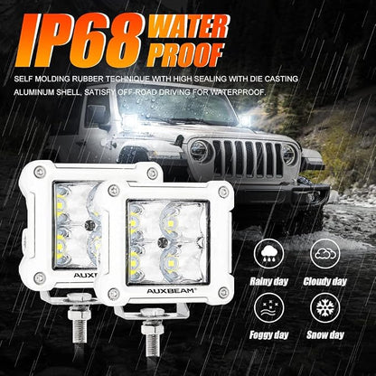 Auxbeam FA Series White Housing LED Pods, 3Inch 40W Spot Beam Offroad Cube Lights, 4800LM All White Body Ditch Lights Spotlights, for Marine Boat 4x4 4WD Motorcycle Truck, Pair