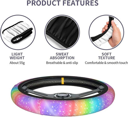 Colorful Rainbow Steering Wheel Cover Car Accessories Cute for Women Girls Girly Universal 15 Inch Neoprene Auto Interior Decor Anti Slip Automotive Truck Protector