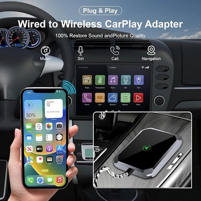 Wireless CarPlay Adapter, 2 in 1, USB-C/USB-A, Black | Apple CarPlay and Android Auto, iOS 7.1+ & Android Compatible, Plug & Play, Seamless Auto-Reconnect, No Delay