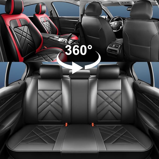 Equinox Car Seat Covers Fit for Chevrolet/Chevy Equinox 2011-2026, Full Coverage Leather Waterproof Breathable Seat Covers, Automotive Seat Protectors, Airbag Compatible, (5 Seats, Red Black)