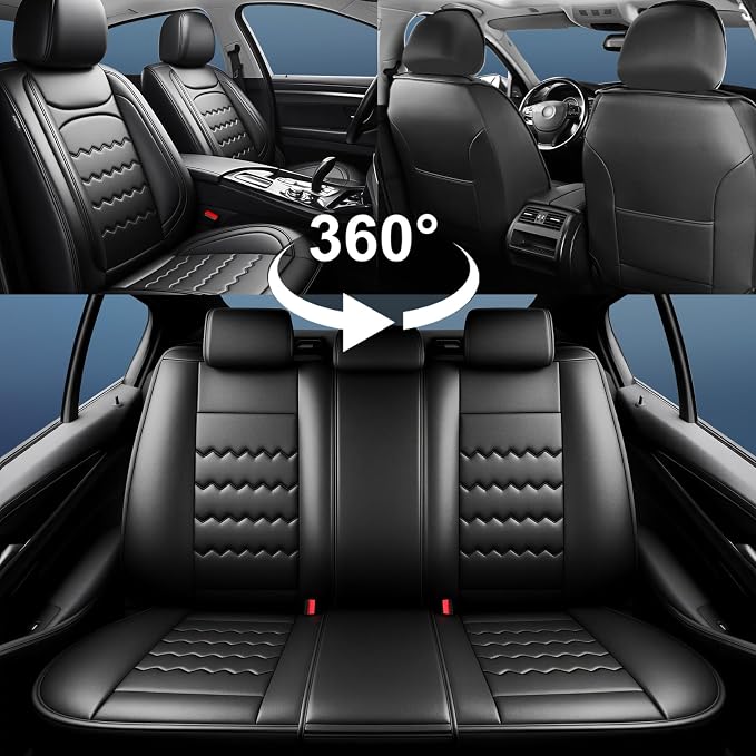 Ranger Car Seat Covers Custom Fit for Ford Ranger 2019-2025 2026, Full Coverage Leather Waterproof Breathable Seat Covers Full Set, Automotive Seat Protectors, Airbag Compatible(5 Seats, Black)