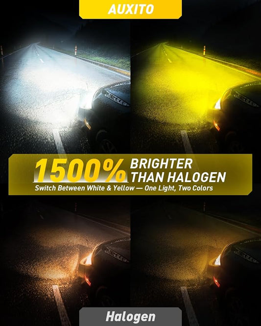 AUXITO H11 Switchback LED Bulbs, 80000LM 6500K White 3000K Yellow Dual Color H11 LED Bulb, 1:1 Mini Wireless Fog Light Bulbs, Fanless Copper Tube Cooling, No Beam Shift