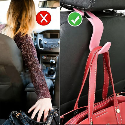 4PCS Car Seat Headrest Hook, Multi-Purpose Seat Back Hanger Purse Bag Handbag Organizer, Auto Interior Backseat Storage Hook Holder for Coat Hat Grocery Umbrella, Universal Fit (Pink)