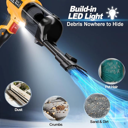 Cordless Handheld Vacuum Cleaner for Dewalt 20V Battery: 3-Speed Modes Portable Vacuum with 20kPa 105AW Powerful Suction for Car, Pet Hair, Home Cleaning (Tool Only)