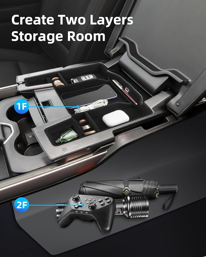 Center Console Organizer for 5th Gen 2026 2025-2019 Ram 1500 2500 3500(Full Console w/Bucket Seats Only), ABS Storage Box, Middle Console Tray Organizer, Insert Container Pallet-Black