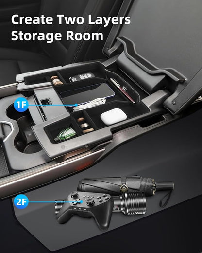 Center Console Organizer for 5th Gen 2026 2025-2019 Ram 1500 2500 3500(Full Console w/Bucket Seats Only), ABS Storage Box, Middle Console Tray Organizer, Insert Container Pallet-Black