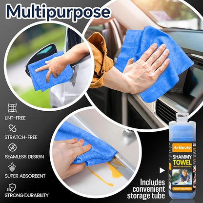 ARTIPOLY Premium Extra Large Shammy Cloth for Car Drying 2pk (34”x25”)-Super Absorbent XL Chamois Towel for Car-Reusable Shammy Towel for Car, Bathroom,Pets, Dust Remove, No Spots/Streak/Scratch