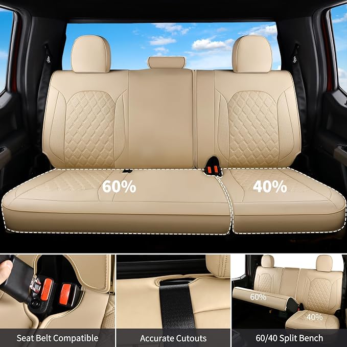 Huidasource Tacoma Front & Rear Full Set Seat Covers Fit for Toyota Tacoma 2016-2023 Double & Crew Cab SR SR5 Limited TRD Sport/Pro/Off Road, Automotive Car Seat Cushion Cover (Full Set/Beige)