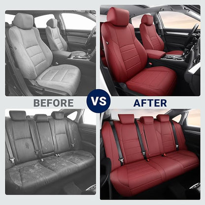 Custom for Honda Accord Seat Covers 2018 2019 2020 2021 2022 LX, Faux Leather Car Seats Cover Full Set (Rear Solid Folding backrest) - Burgundy