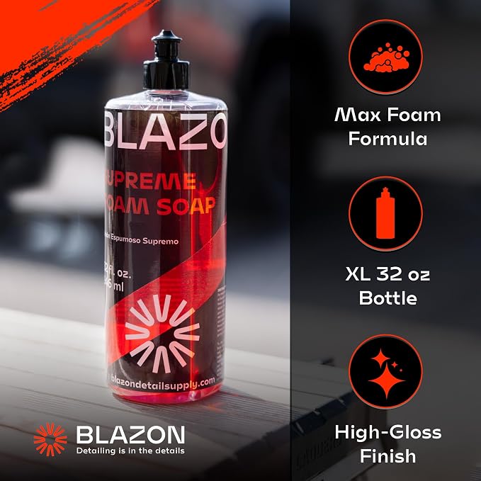 BLAZON Supreme Foam Soap (XL 32 oz) Insanely Foamy Streak-Free Car Wash Soap for Max Cleaning Power- Foam Cannon, Gun, or Bucket Wash- Cars, Trucks, RVs, Boats, More– Strawberry Banana Scent