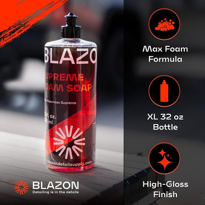 BLAZON Supreme Foam Soap (XL 32 oz) Insanely Foamy Streak-Free Car Wash Soap for Max Cleaning Power- Foam Cannon, Gun, or Bucket Wash- Cars, Trucks, RVs, Boats, More– Strawberry Banana Scent