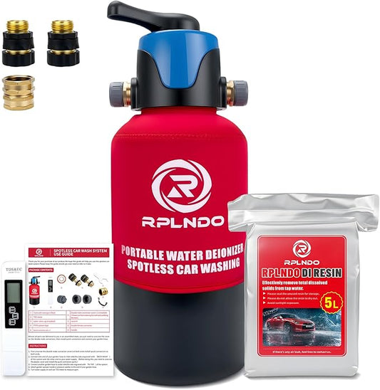 Spotless Car Wash System with Bypass,Pre-Filled with DI Resin, Deionized Water System, Garden Hose Quick Connector, Di Water System for RV, Vehicles, Motorcycles, Bikes, Boats, No Spots