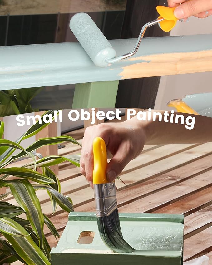 Voomey Paint Bucket Hand Held - Integrated Magnetic Brush Grip, Paint Cup with 4 Inch Mini Foam Paint Rollers, Paint Brush, Suitable for Decoration, Repairs, Small Paint and Coating Projects