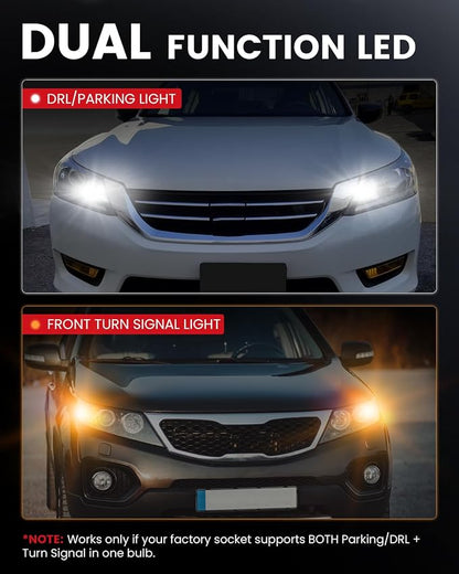 LASFIT T3 1157 Switchback LED Bulbs with Built-in Resistor, 500% Brighter Dual-Color White Amber Turn Signal Lights, Error-Free CANBUS Ready 2357 2057 7528 BAY15D P21/5W DRL Parking Bulbs, Pack of 2