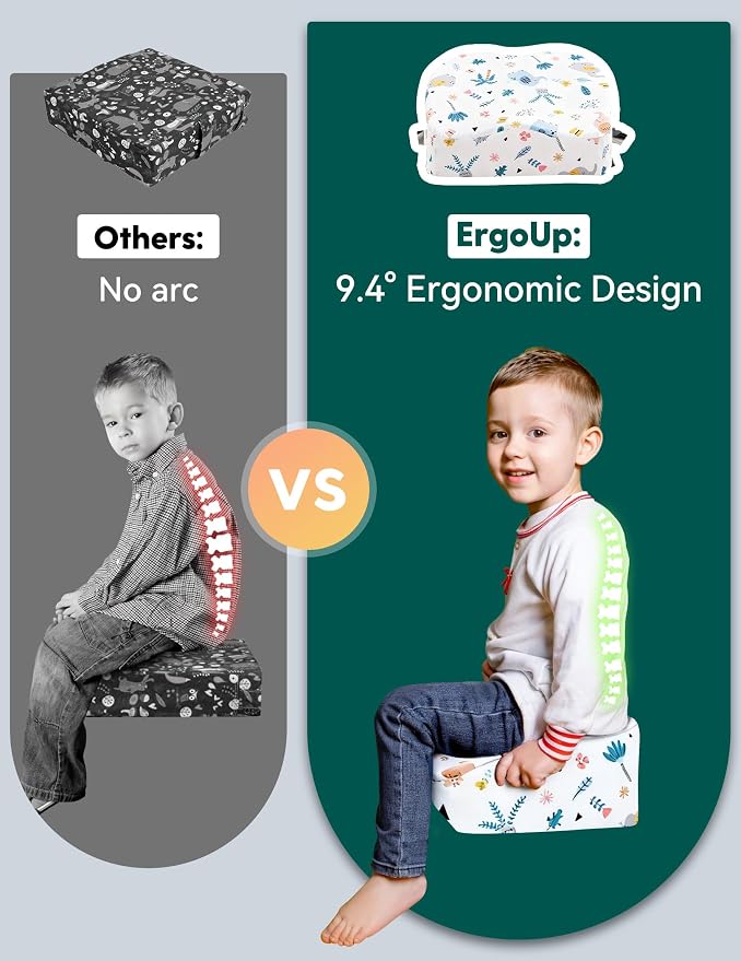 Babelio ErgoUp Booster Seat for Kitchen Chair, Promote Proper Upright Posture, Toddler Booster Seat for Dining Table, Removable & Washable Cover, Suitable for 18 Months to 5 Years, White Elephant