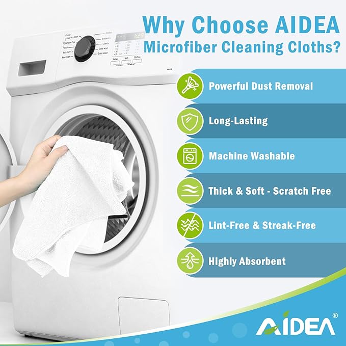 AIDEA Microfiber Cleaning Cloth White 100PK, Microfiber Towels for Cars, Absorbent Cleaning Rags, Lint-Free Streak-Free Wash Cloths for House, Kitchen, Cleaning Supplies 11.5"×11.5"