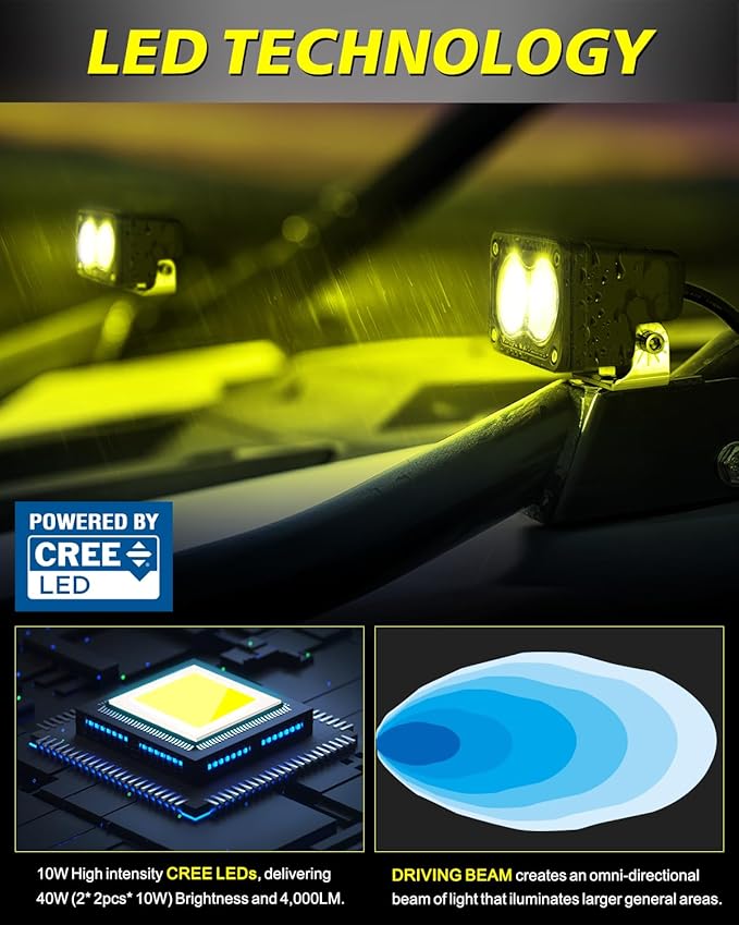 Yellow LED Pods 2Pcs 3" 40W CREE LED Low Beam Yellow Fog Lights | Small Off Road Driving Combo Light Pods Ditch Backup Chase Light Bars for Trucks Trailer Pickup Motorcycle UTV ATV SUV