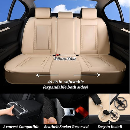 Coverado Car Seat Covers Full Set, Leather Seat Coversfor Cars, Front and Back Seat Covers, Waterproof Car Seat Protectors Car Seat Cushions Universal for Most Vehicles, Beige