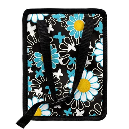 White Green Daisy Flower Print Car Trash Can with Lid Car Accessories for Men Women Trash Bin Hanging Back of Seat Collapsible Leak Proof Multipurpose Vehicle Garbage Can