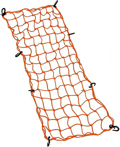 Small Cargo Net 30"x15" Stretches to 60"x30" with Thicken Hooks | Natural Latex Core, Tight 2”x2” Mesh Heavy Duty Bungee Net for Motorcycles, ATVs, Kayaks and RVs (Orange, 1 Pack)