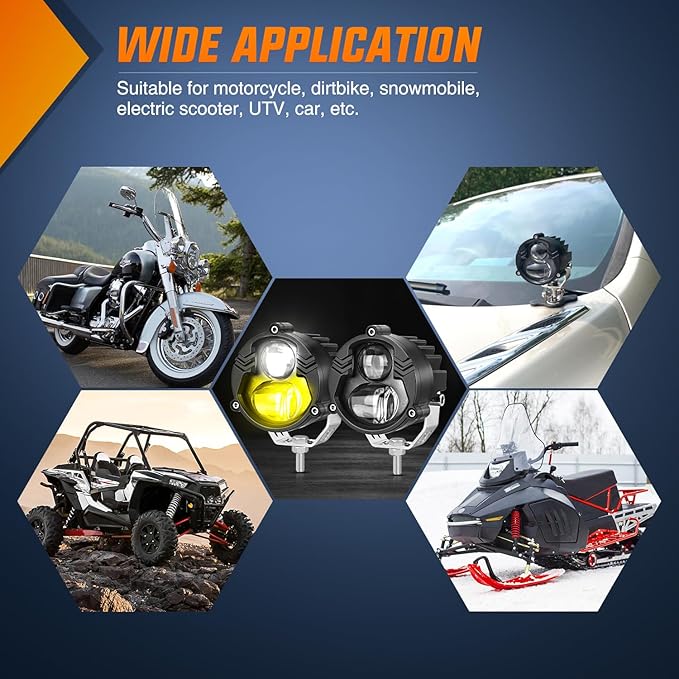 Nilight Motorcycle Driving Lights 2.7 inch White Amber Spot Beam Fog Light LED Pods IP67 Waterproof Auxiliary Offroad Lighting for Motorbike Dirt Bike e-Bike Scooter Snowmobile ATV UTV SUV Truck