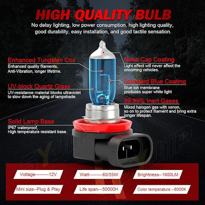 Upgraded Halogen Headlight Bulbs Compatible for Chevy Malibu 2004 2005 2006 2007 2009 2009 2010 2011 2012, High and Low Beam Headlamp White Lights, 300% Brightness, Plug n Play, 4-Pack