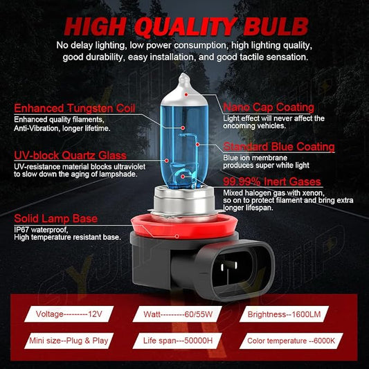 Upgraded Halogen Headlight Bulbs Compatible for Chevy Malibu 2004 2005 2006 2007 2009 2009 2010 2011 2012, High and Low Beam Headlamp White Lights, 300% Brightness, Plug n Play, 4-Pack