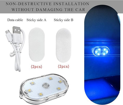 Wevdn 2 PCS Car LED Lights Interior Wireless, Sticky Car Ambient Lighting with 6 Bright LED Lamp Beads, Portable USB Rechargeable Vehicle Interior Led Night Light for Car (Colorful)