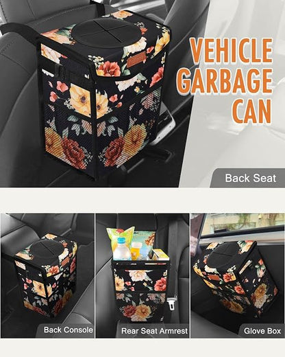 Pritent Car Trash Can with Lid, Cute Leakproof Car Trash Garbage Bag Hanging Vehicle Trash Bin Small Portable Automotive Garbage Cans Organizer for Back/Front Seat/Console(2.8 Gallons,Rose)