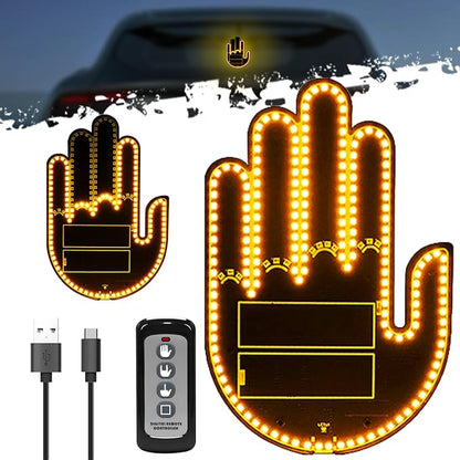 DIBMS Car Gesture Decorative Lights, Ambient Lighting, Rechargeable LED Gesture Lights for Car Road Rage LED Signs Calm Road Rage, Remote Control Triple Mode Fun Finger Lights (Yellow)