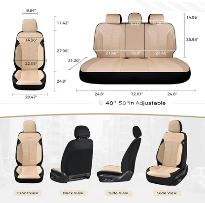 Coverado Front Seat Leather Covers, Full Leather Construction with Carbon Fibre Weave, Universal Fit for Most Cars SUV Trucks (Beige)