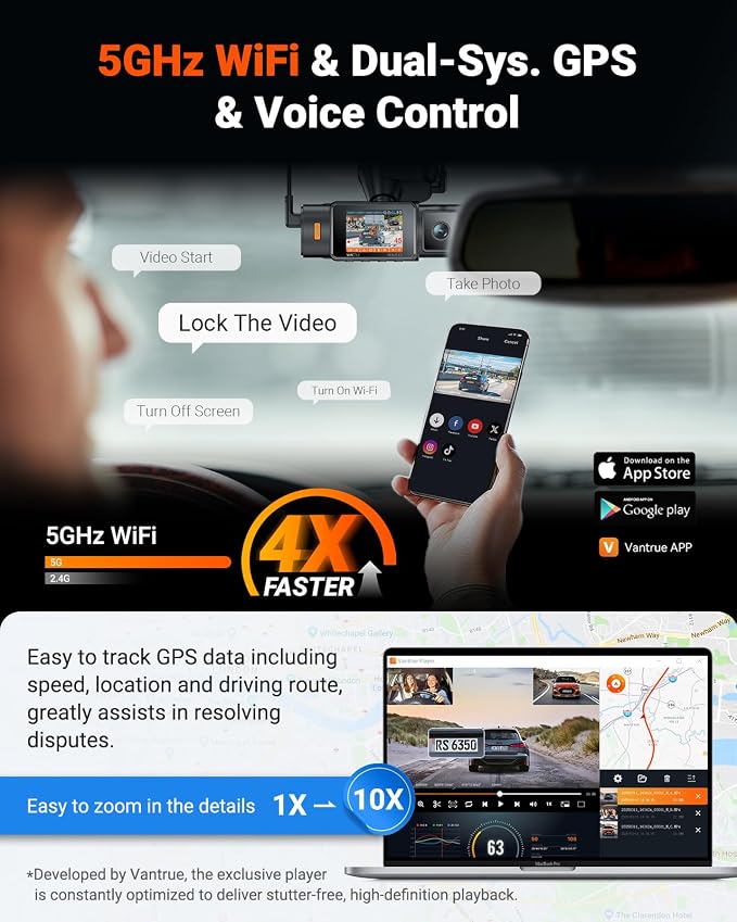 Vantrue N4S 3 Channel Dash Cam for Delivery &Cargo Vans, 2.7K+1440P+1440P Front Inside Rear,PlatePix™,STARVIS 2 x HDR x IR Night Vision,Voice Control,GPS,24/7 Parking Mode,Supports 1TB Max