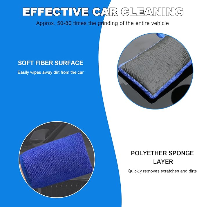 2 PCS Clay Mitts, Microfiber Clay Bar Towel Medium Grade Auto Detailing Gloves, Scratch-Free Surface Prep Mitt Alternative for Car Paint Claying Cleaning & Polishing (Blue)