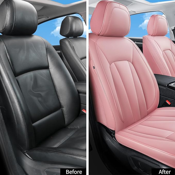 Cute Car Seat Covers,Pink Leather Seat Covers Front Seats,Waterproof Breathable Full Wrapping Edge Car Seat Cushion, Luxury Automotive Seat Protecor