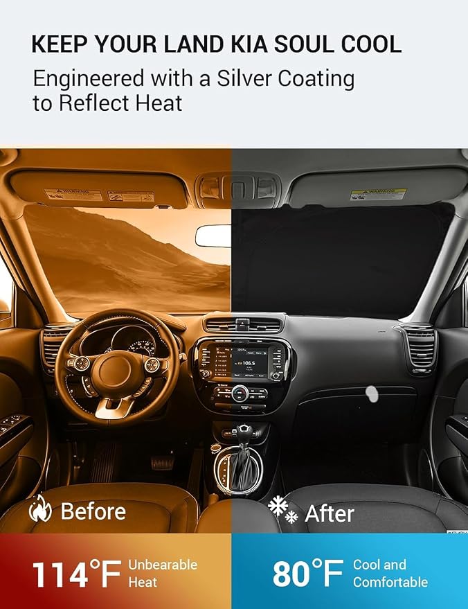 Proadsy 2026 Upgrade Windshield Sun Shade Custom Fit 2014-2019 Kia Soul Foldable Front Sunshade Protector Sun Visor Blocks UV Rays Keep Car Cooler