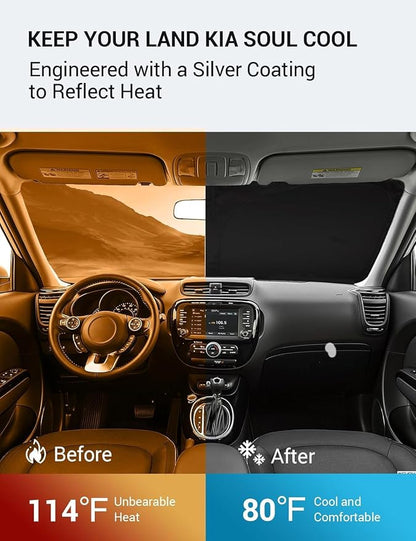 Proadsy 2026 Upgrade Windshield Sun Shade Custom Fit 2014-2019 Kia Soul Foldable Front Sunshade Protector Sun Visor Blocks UV Rays Keep Car Cooler
