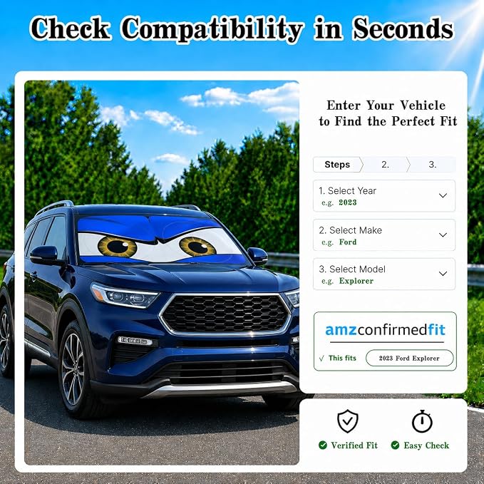 Car Windshield Sun Shade, Blue Monster Eyes Large Foldable Front Window Sunshade, UV Heat Protection Windshield Cover Universal Fits Full-Size Pickup Truck SUV- 63 x 33.86