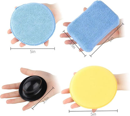 Microfiber Car Wax Applicator Pad, Round + Rectagular Car Sponge Polishing Pads with Handle, Auto Detailing Supplies microfiber Premium Grade Microfiber Applicator Kit (Pack of 13)